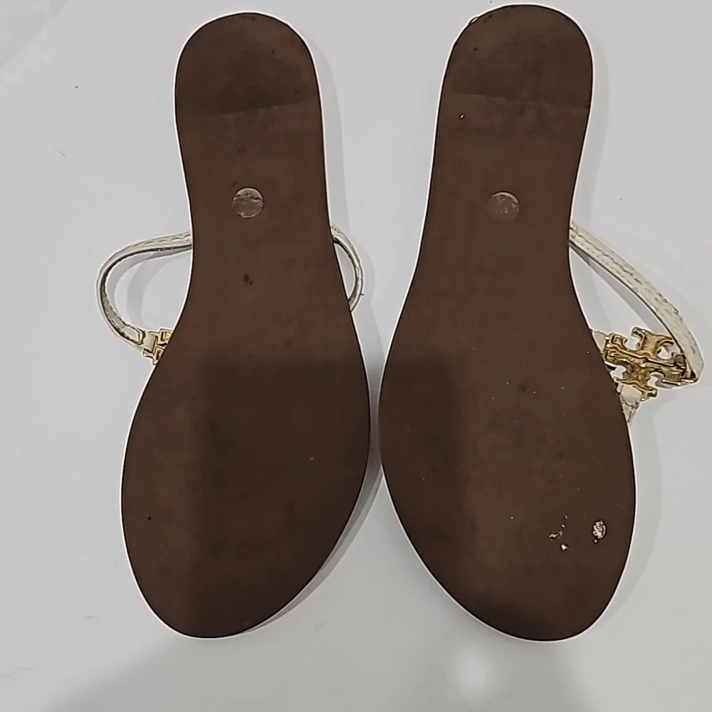 Tory Burch Thong Sandal Logo White Leather Size 8M flats